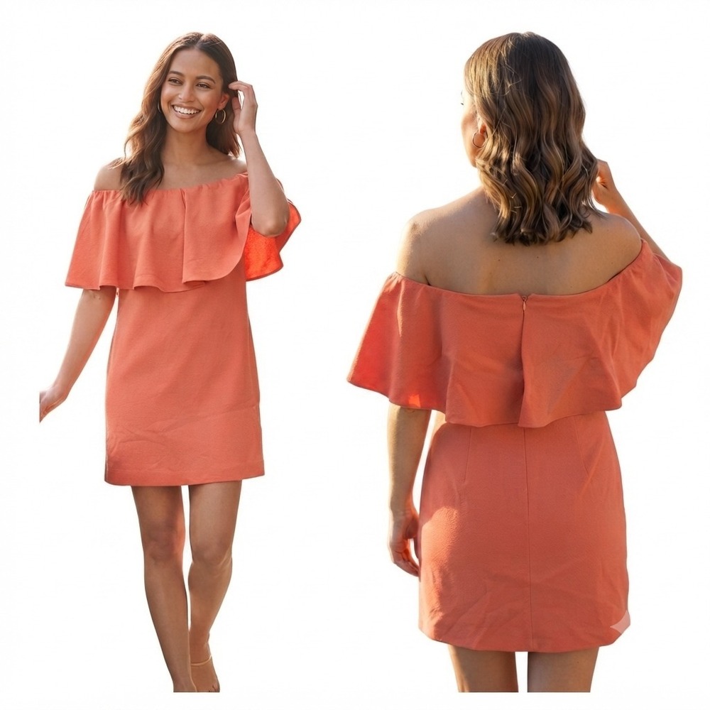 NWT Trina Turk Mini Dress 10 Orange Mirador Off The Shoulder Vacation Resort